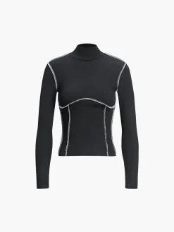 Discount Contrast Trim Mock Neck Long Sleeve Top T-shirts|Tops