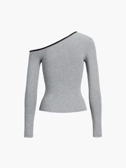 New Contrast Trim Off Shoulder Long Sleeve Shirt Sweater Tops|T-shirts