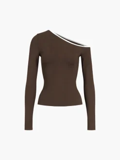 New Contrast Trim Off Shoulder Long Sleeve Shirt Sweater Tops|T-shirts