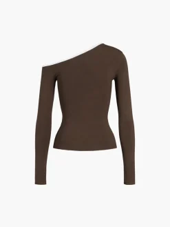 New Contrast Trim Off Shoulder Long Sleeve Shirt Sweater Tops|T-shirts