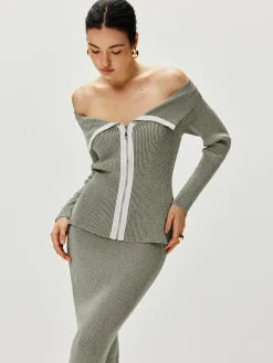 Discount Contrast Trim Off Shoulder Cardigan Cardigans|Sweaters & Cardigans