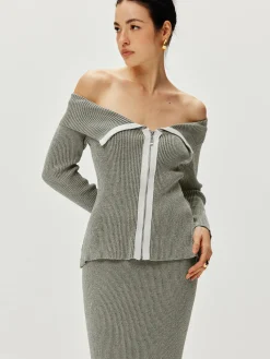 Discount Contrast Trim Off Shoulder Cardigan Cardigans|Sweaters & Cardigans