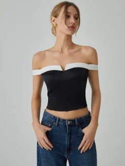 Outlet Contrast Trim Off-Shoulder Blouse Blouses & Shirts|Tops