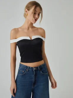 Outlet Contrast Trim Off-Shoulder Blouse Blouses & Shirts|Tops