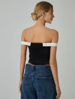 Outlet Contrast Trim Off-Shoulder Blouse Blouses & Shirts|Tops