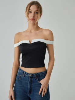 Outlet Contrast Trim Off-Shoulder Blouse Blouses & Shirts|Tops