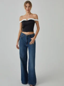 Outlet Contrast Trim Off-Shoulder Blouse Blouses & Shirts|Tops
