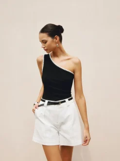 Discount Contrast Trim One Shoulder Off Tank Top Tank Tops & Camis|Matching Sets