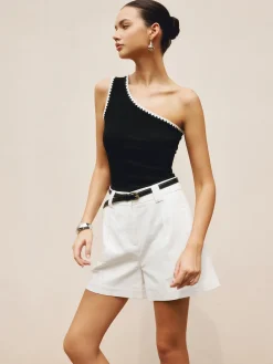 Discount Contrast Trim One Shoulder Off Tank Top Tank Tops & Camis|Matching Sets