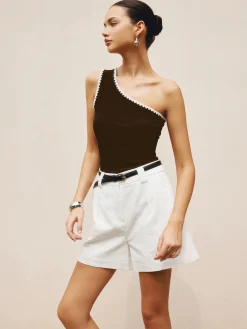 Discount Contrast Trim One Shoulder Off Tank Top Tank Tops & Camis|Matching Sets