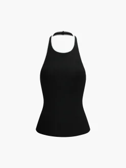 Contrast Trim Open Back Knit Top Sweater Vests|Sweaters & Cardigans