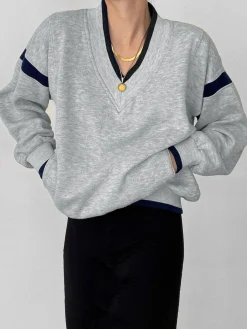 Sale Contrast Trim Oversized Sweatshirt Sweatshirts & Hoodies|Tops