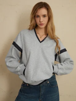 Sale Contrast Trim Oversized Sweatshirt Sweatshirts & Hoodies|Tops