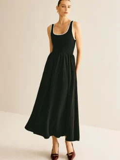 New Contrast Trim Panel Flowy Tank Dress Black Dresses|Casual Dresses