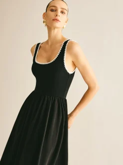 New Contrast Trim Panel Flowy Tank Dress Black Dresses|Casual Dresses