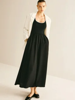 New Contrast Trim Panel Flowy Tank Dress Black Dresses|Casual Dresses