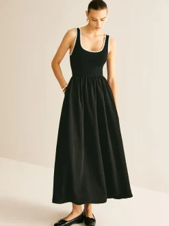 New Contrast Trim Panel Flowy Tank Dress Black Dresses|Casual Dresses