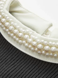 Online Contrast Trim Pearl-Detail Sweater Sweater Tops|Sweaters & Cardigans