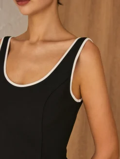 Hot Contrast Trim Piping Zipper Dress Black Dresses|Casual Dresses