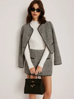 Sale Contrast Trim Plaid Button Jacket Outerwear|Jackets