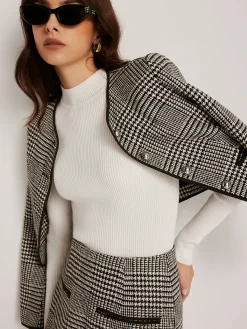 Sale Contrast Trim Plaid Button Jacket Outerwear|Jackets
