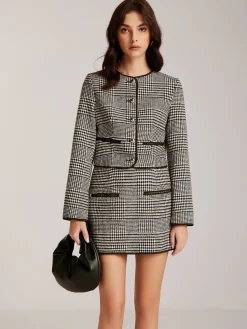 Sale Contrast Trim Plaid Button Jacket Outerwear|Jackets