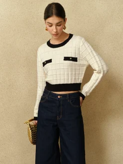 Best Contrast Trim Plaid Pullover Sweater Sweater Tops|Sweaters & Cardigans