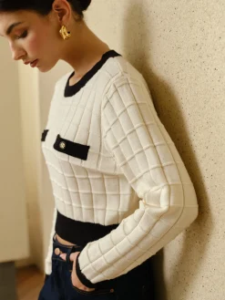 Best Contrast Trim Plaid Pullover Sweater Sweater Tops|Sweaters & Cardigans
