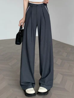 Discount Contrast Trim Pleated Draped Pants Pants|Bottoms