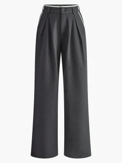 Discount Contrast Trim Pleated Draped Pants Pants|Bottoms