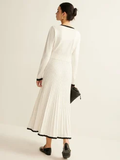 Sale Contrast Trim Pleated Knit Skirt Set Skirt Sets|Long Sleeve Sets
