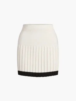 Best Contrast Trim Pleated Mini Sweater Skirt Set Sweater Tops|Skirts