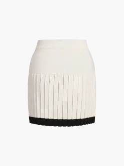 Best Contrast Trim Pleated Mini Sweater Skirt Set Sweater Tops|Skirts