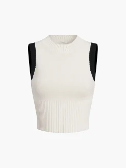 Best Contrast Trim Pleated Mini Sweater Skirt Set Sweater Tops|Skirts