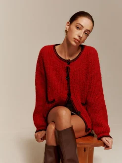 Outlet Contrast Trim Pockets Button Cardigan Cardigans|Sweaters & Cardigans