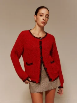 Outlet Contrast Trim Pockets Button Cardigan Cardigans|Sweaters & Cardigans