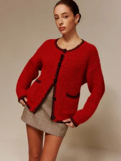 Outlet Contrast Trim Pockets Button Cardigan Cardigans|Sweaters & Cardigans