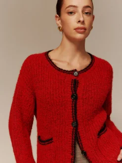 Outlet Contrast Trim Pockets Button Cardigan Cardigans|Sweaters & Cardigans
