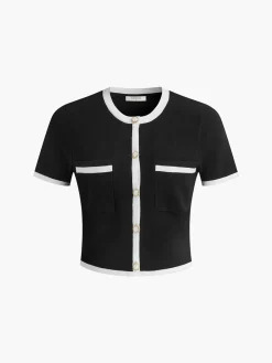 Clearance Contrast Trim Pockets Cardigan Cardigans|Sweaters & Cardigans