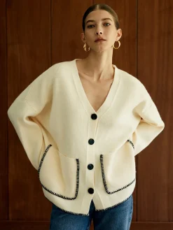 Online Contrast Trim Pockets Cardigan Cardigans|Sweaters & Cardigans