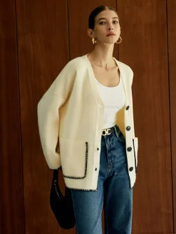 Online Contrast Trim Pockets Cardigan Cardigans|Sweaters & Cardigans