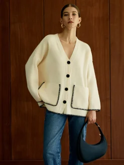 Online Contrast Trim Pockets Cardigan Cardigans|Sweaters & Cardigans