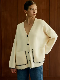 Online Contrast Trim Pockets Cardigan Cardigans|Sweaters & Cardigans
