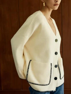 Online Contrast Trim Pockets Cardigan Cardigans|Sweaters & Cardigans