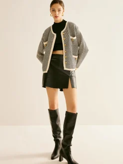 Best Contrast Trim Pockets Knit Outerwear Sweater Tops|Outerwear