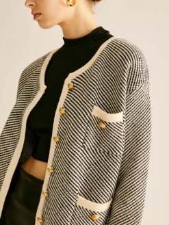 Best Contrast Trim Pockets Knit Outerwear Sweater Tops|Outerwear