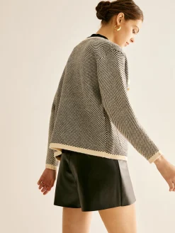 Best Contrast Trim Pockets Knit Outerwear Sweater Tops|Outerwear