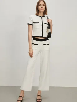 New Contrast Trim Pockets Sweater Pants Pants|Knitwear