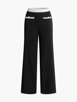 New Contrast Trim Pockets Sweater Pants Pants|Knitwear