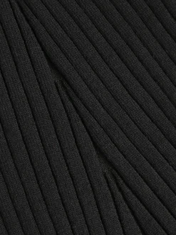 Contrast Trim Polo Long Knit Dress Black Dresses|Sweater Dresses
